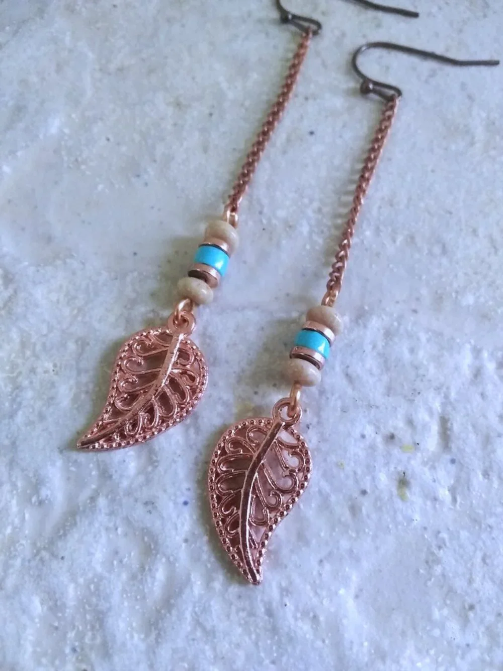 Lightweight! Copper Filigree Leaf Dangle Earrings! Fall Ready! Southwestern Boho